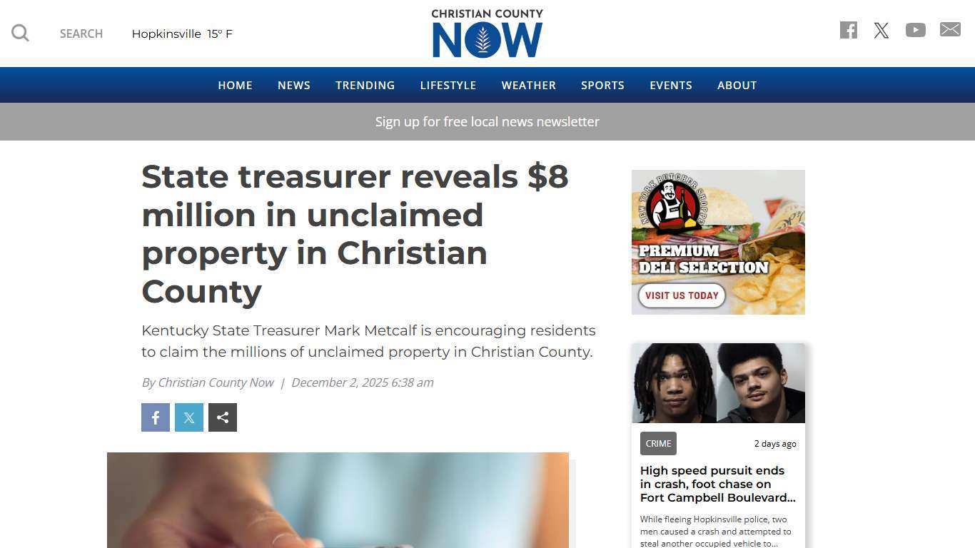 State treasurer reveals $8 million in unclaimed property in Christian County - Christian County Now